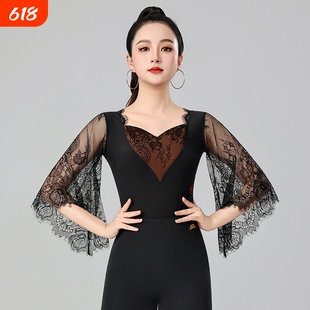 丹宝罗摩登舞练功服上衣女士连体衣高端品牌舞衣双人舞蹈服装中袖