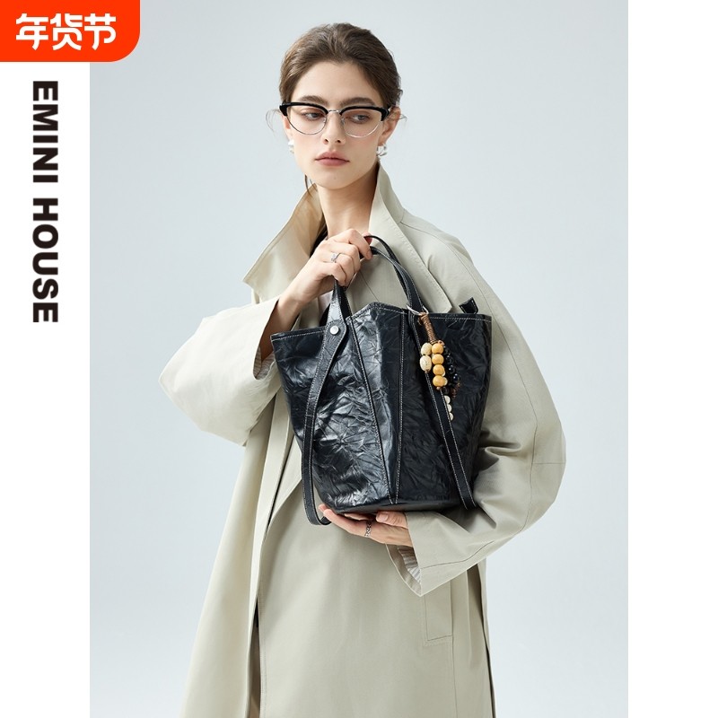 高级感油蜡牛皮水桶包2025新款简约百搭腋下包单肩斜挎包托特包,箱包皮具/热销女包/男包,通用款女包,淘宝优惠券,粉丝福利购,淘宝优惠卷