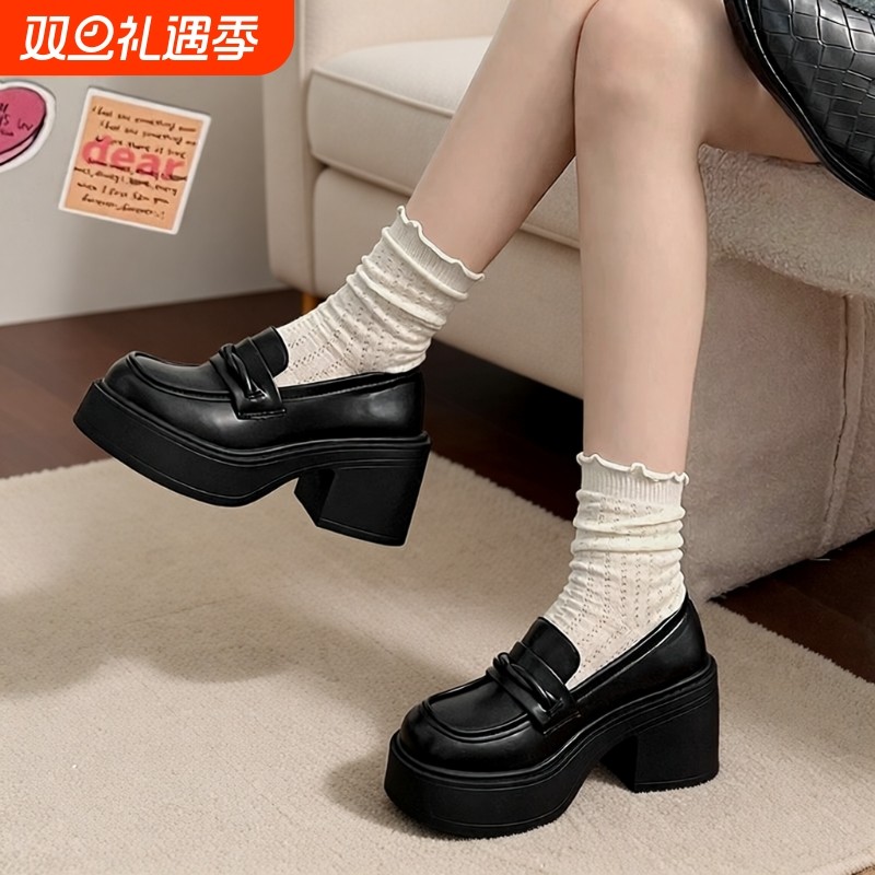 jk制服高跟玛丽珍小皮鞋女英伦风春季2025新款厚底增高乐福鞋粗跟