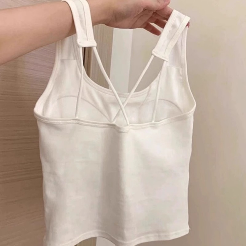 带胸垫胖mm白色一体小吊带女大码美背文胸打底背心夏外穿无袖上衣