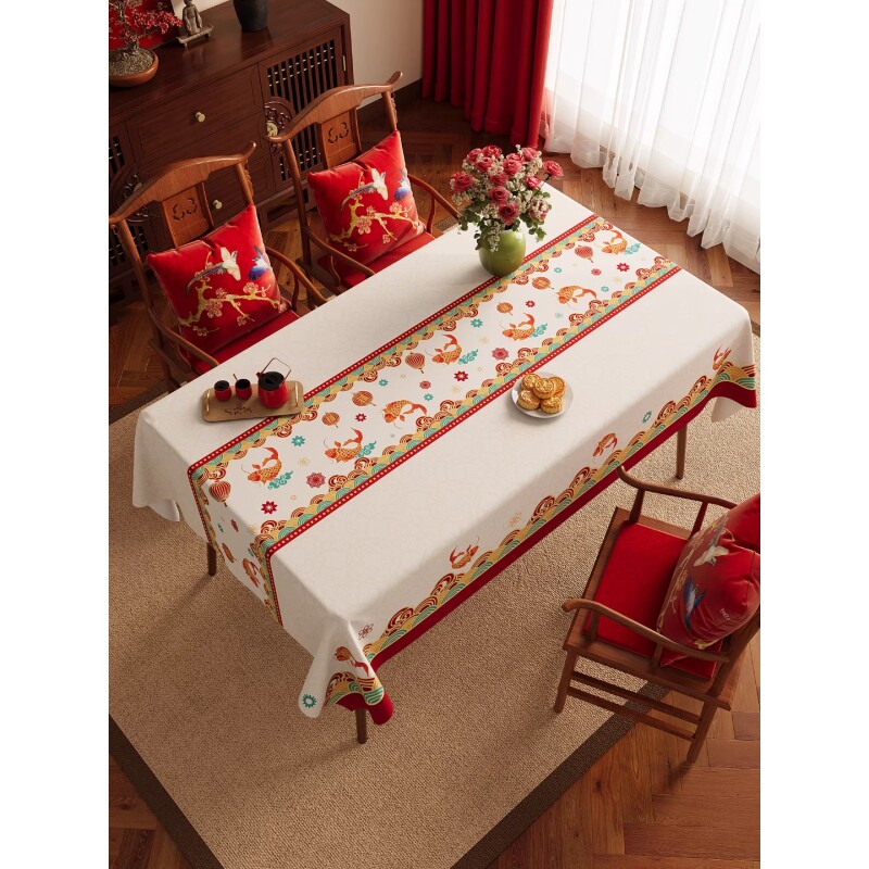2026马年新年桌布免洗防水防油红色氛围感餐桌轻奢高级感过年台布