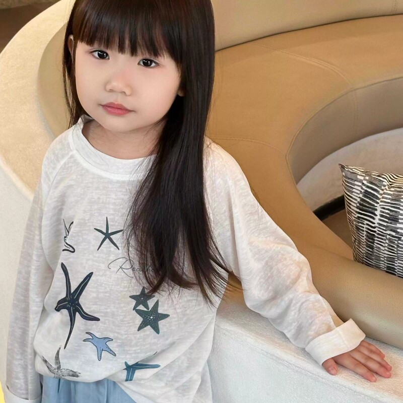 女童夏季薄款长袖海星防晒罩衫T图片
