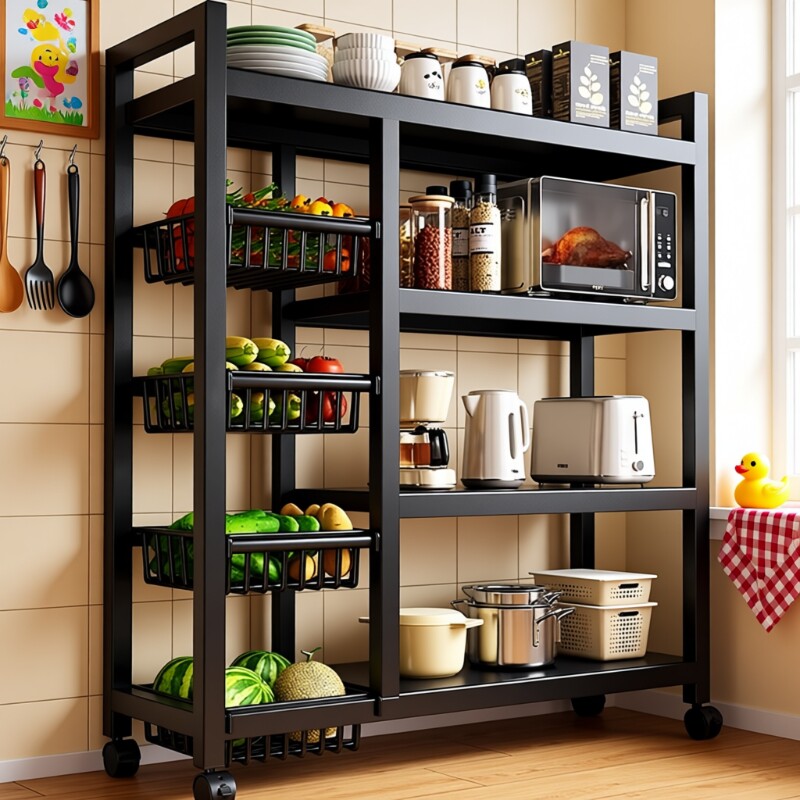 厨房置物架多功能落地多层收纳架子锅架储物架货架移动蔬菜水果