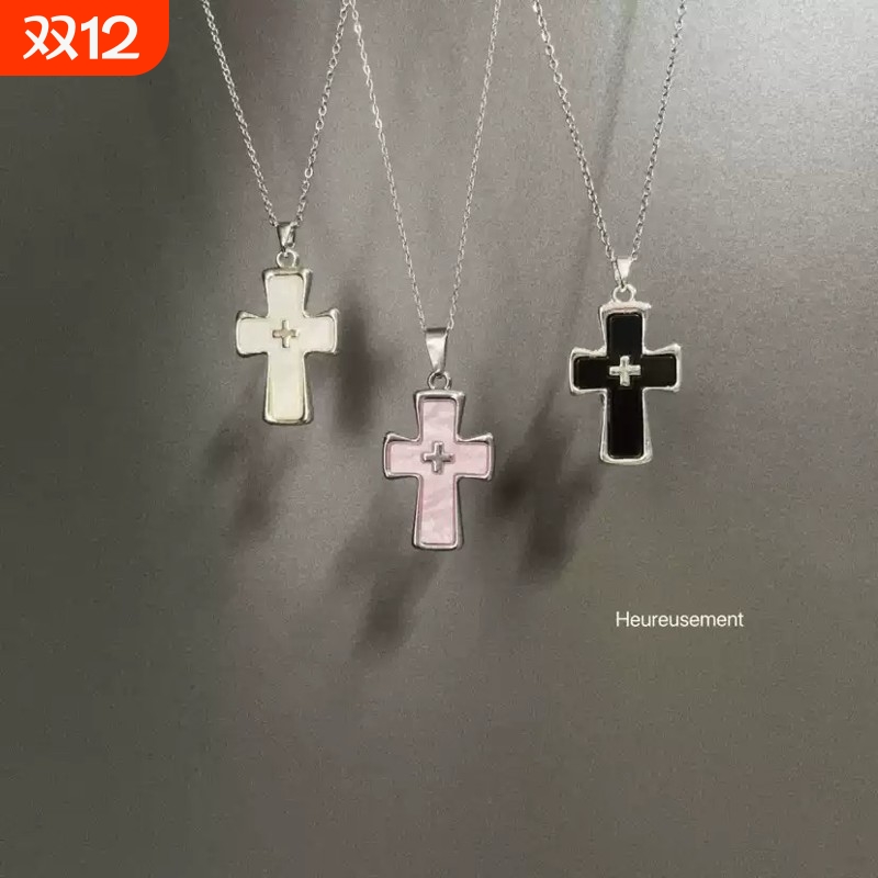 Vintage古着 Maiden's Prayer项链女甜酷高级感十字架吊坠锁骨链