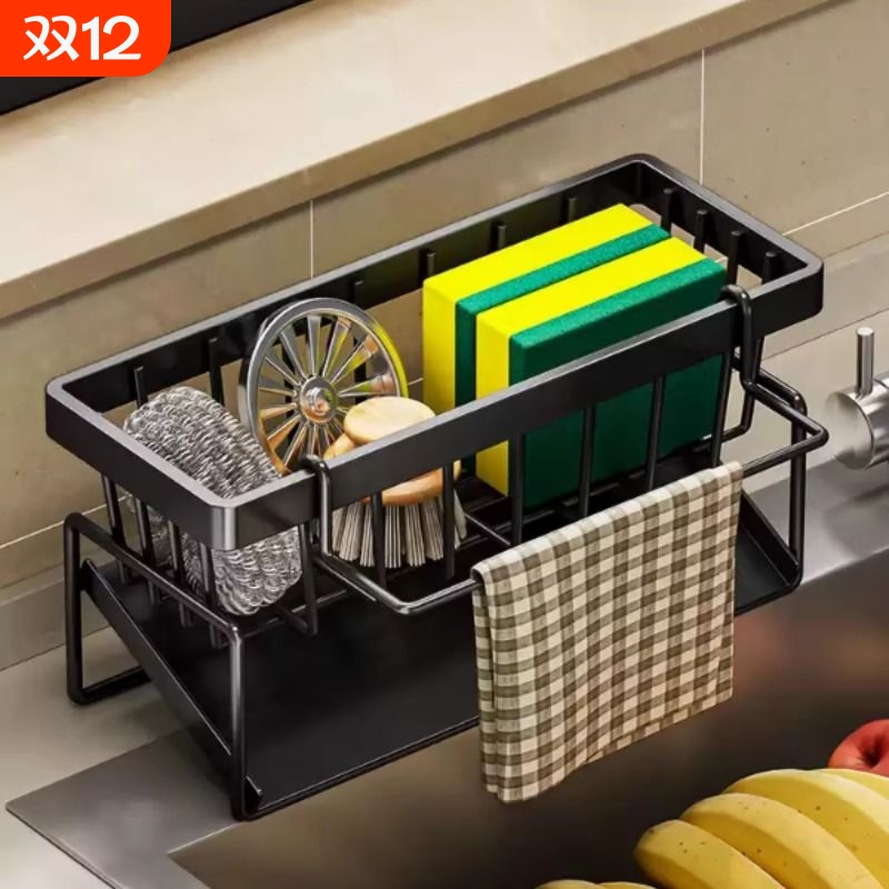 不锈钢水槽海绵抹布沥水架家用厨房台面多功能洗洁精收纳置物架子