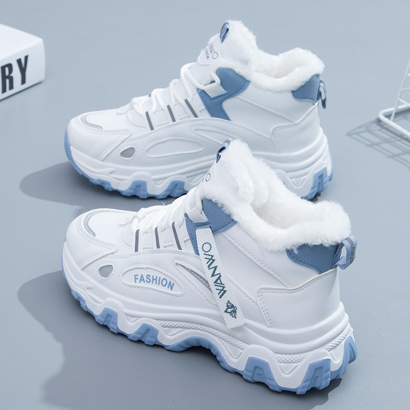 老爹鞋女2025年冬季新款加绒加厚保暖防滑运动皮面大棉鞋时尚黑色