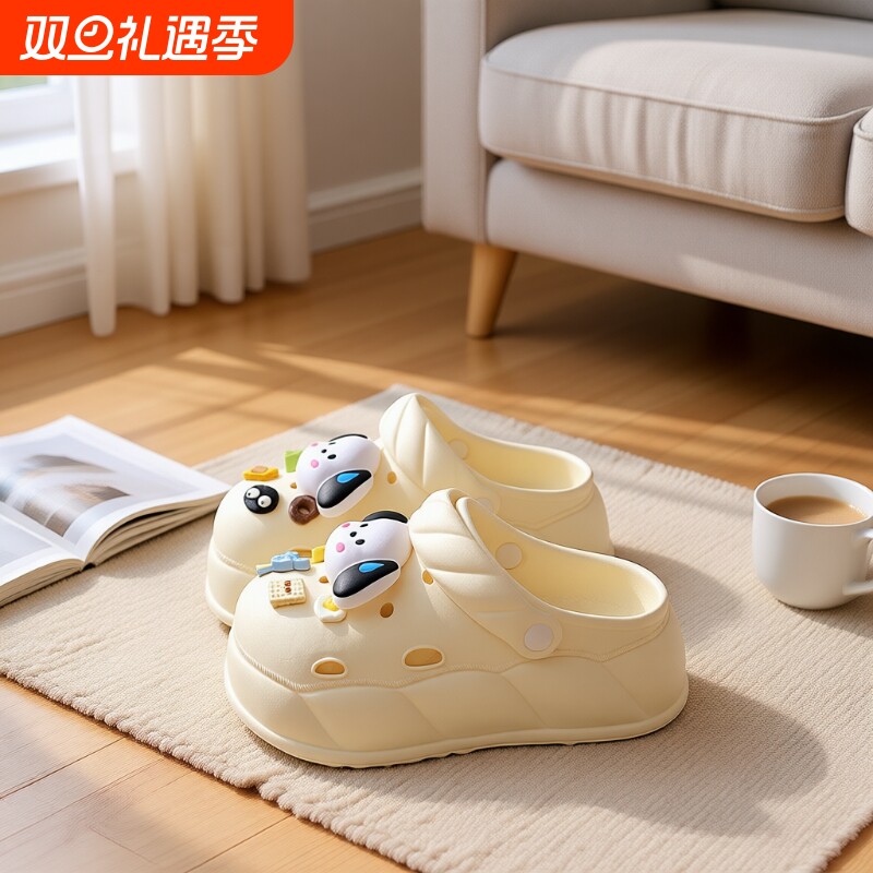 按摩eva厚底洞洞鞋女外穿增高夏季凉鞋时尚百搭可爱卡通包头拖鞋