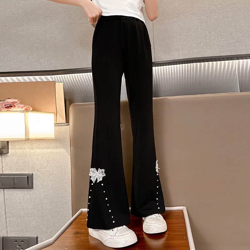 喇叭裤女童裤子黑色儿童春秋款加绒微2025新款喇叭裤中大童弹力裤
