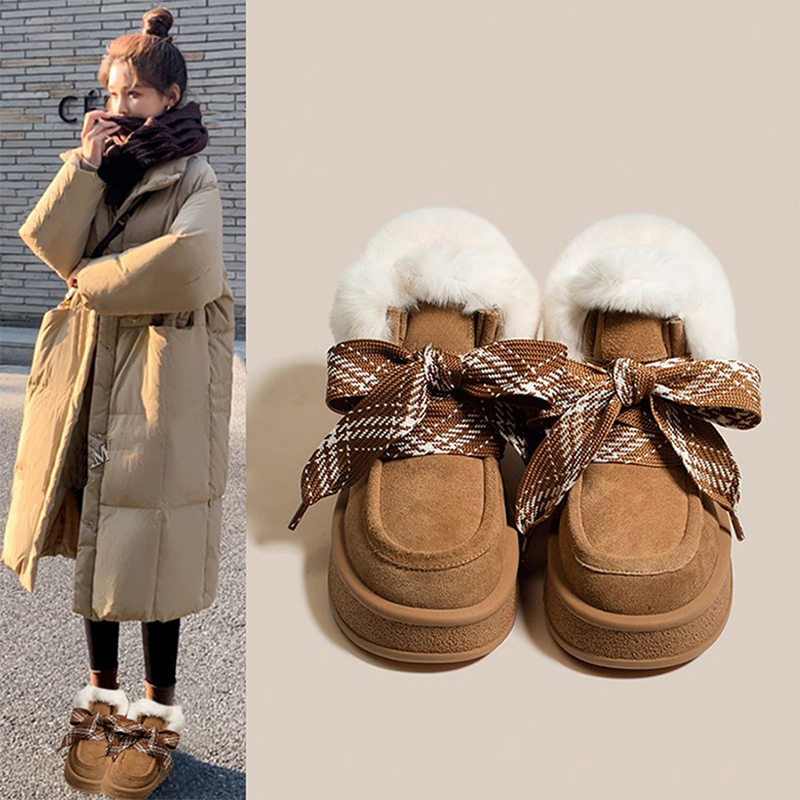 皮毛一体雪地靴女款2025新款冬季加绒加厚防滑厚底内增高保暖棉鞋