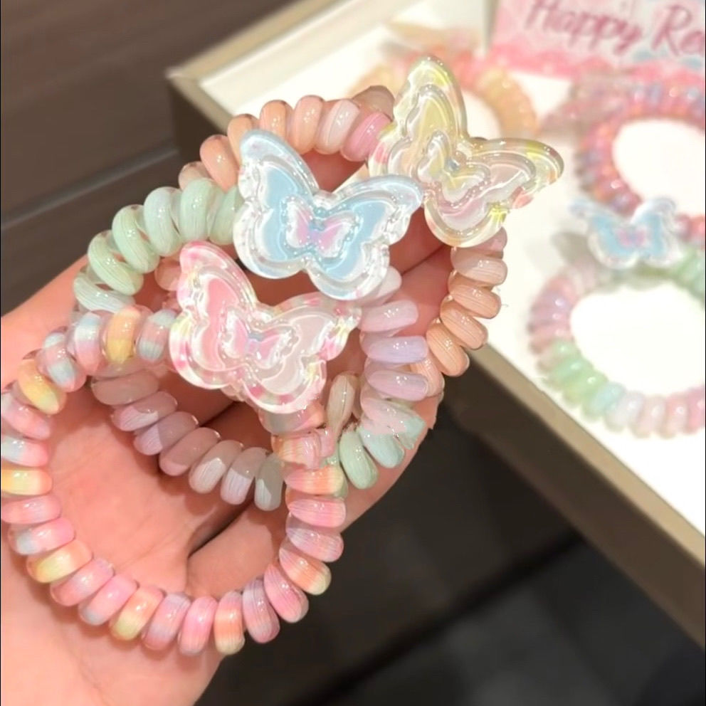 渐变色蝴蝶电话线发圈少女心可爱高级感发绳不伤头发皮筋高弹力