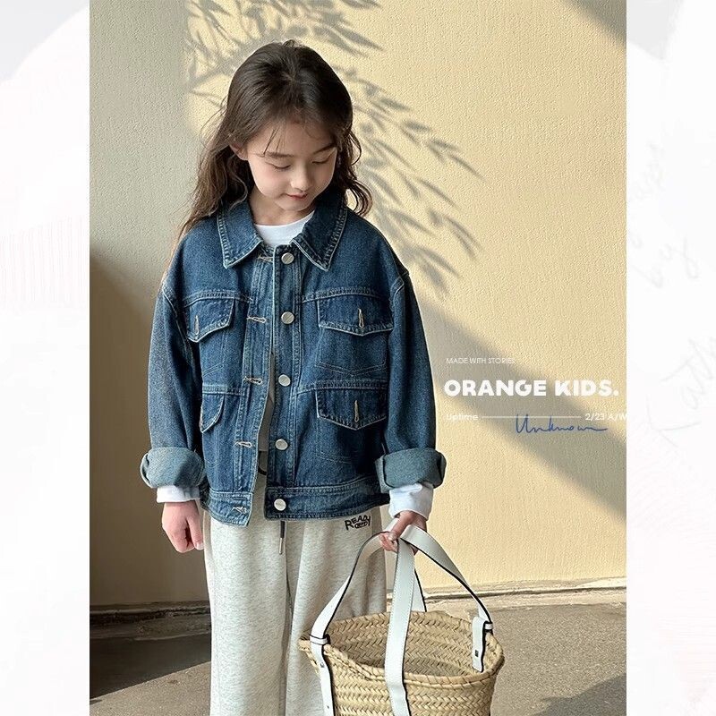 女童春秋新款牛仔外套韩版洋气儿童装夹克上衣百搭中大童春季衣服