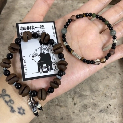 咖啡豆手串 简约百搭小福牌吊坠手链小众独特设计新中式配饰品潮