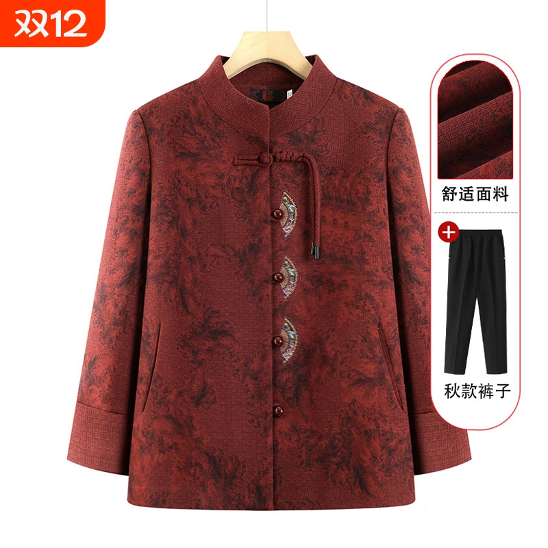 妈妈秋季新款加绒加厚唐装外套