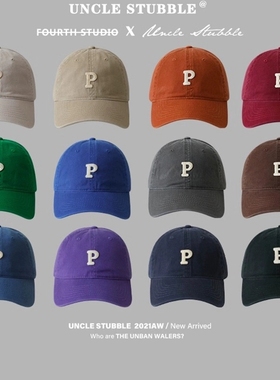 男女同款P字母刺绣水洗棉棒球帽ins显脸小四季鸭舌帽红色蓝色灰色