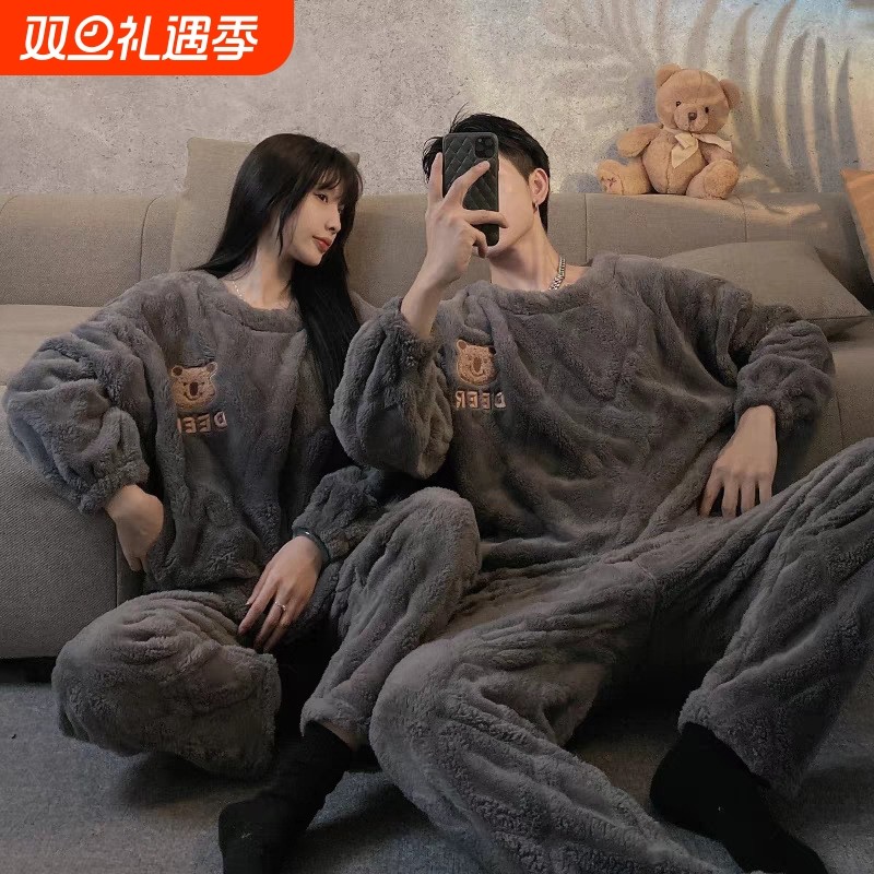 珊瑚绒情侣睡衣女款秋冬季加厚加绒2025新款男士法兰绒冬天家居服