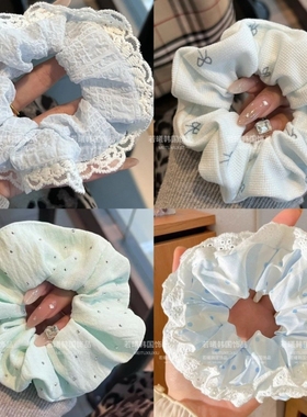 甜美蓝色系蕾丝发圈超仙少女百搭大肠发圈韩版蝴蝶结马尾扎头发饰