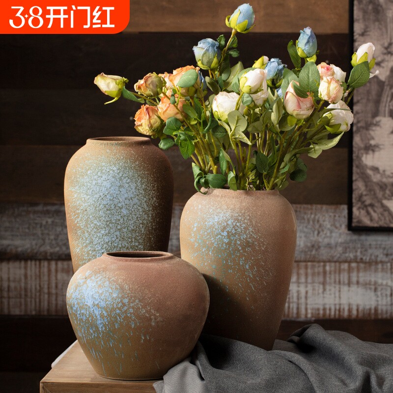 景德镇粗陶陶瓷花瓶摆件可水培复古新中式客厅家居装饰插干花