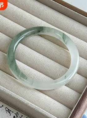 天然无染色新疆天山翠手镯冰翠飘花玉镯女款雪翠金丝玉圆条非翡翠