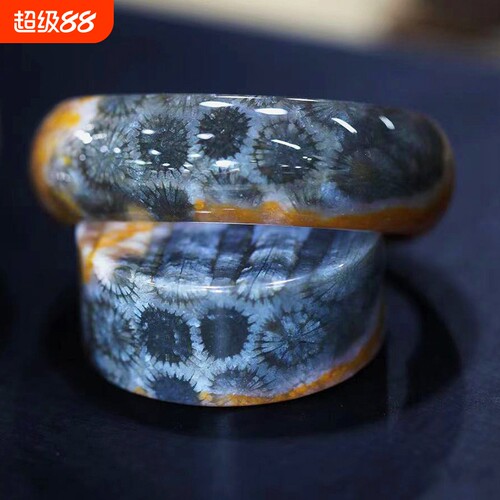 羊家匠珊瑚玉双彩水料满花手镯赞比大彩花菊花玉化石手饰