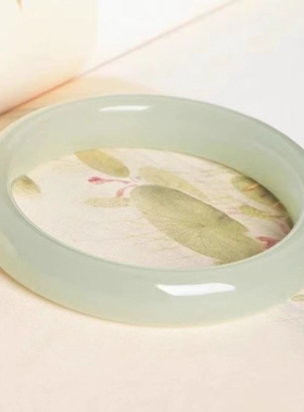 和田玉青白玉手镯宽手镯冰晴水少女款玉镯圆条平替仿新疆玉石镯