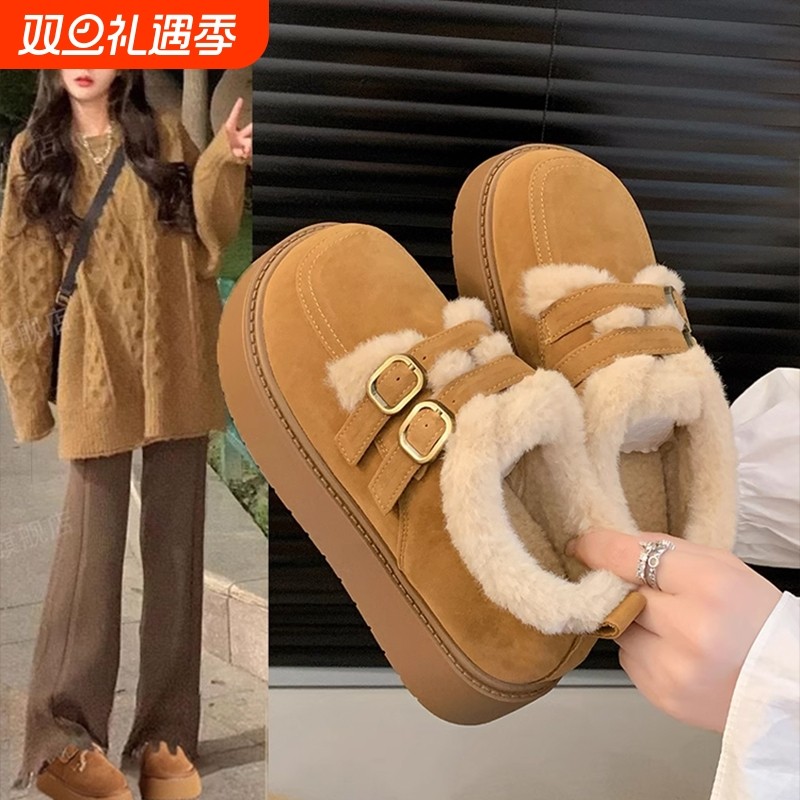 厚底棉鞋加绒保暖雪地靴女鞋2025新款秋冬勃肯鞋毛毛鞋博肯乐福鞋