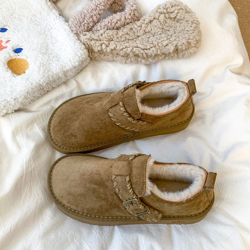 平底勃肯鞋女加绒保暖雪地靴女2025新款冬季乐福鞋豆豆鞋博肯棉鞋