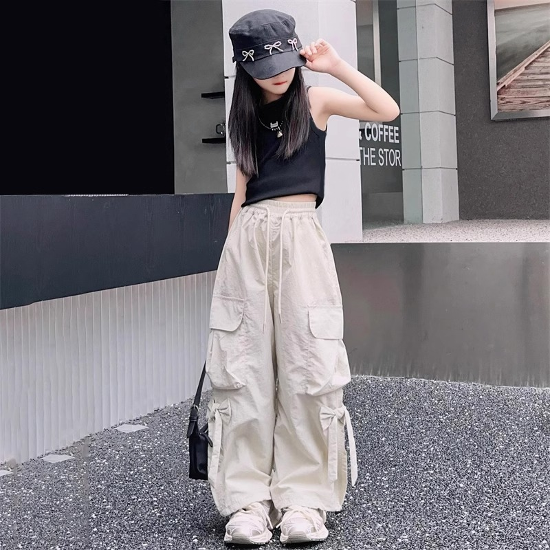 女童工装裤夏2025女孩儿童潮酷穿搭套装夏季新款大童速干裤子薄款