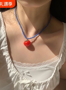春夏缤纷彩色水果撞色串珠项链女