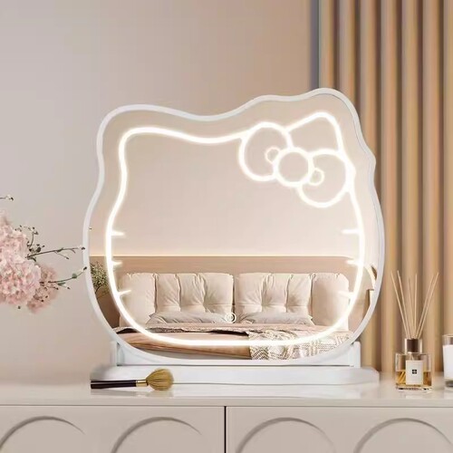 镜子kitty化妆镜led带灯台式桌面智能充电卧室梳妆镜凯蒂猫网红镜