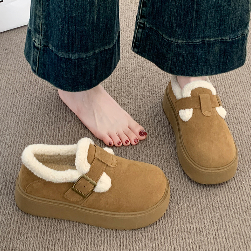厚底加绒勃肯鞋女2025新款秋冬季乐福鞋博肯棉鞋子保暖雪地靴毛绒