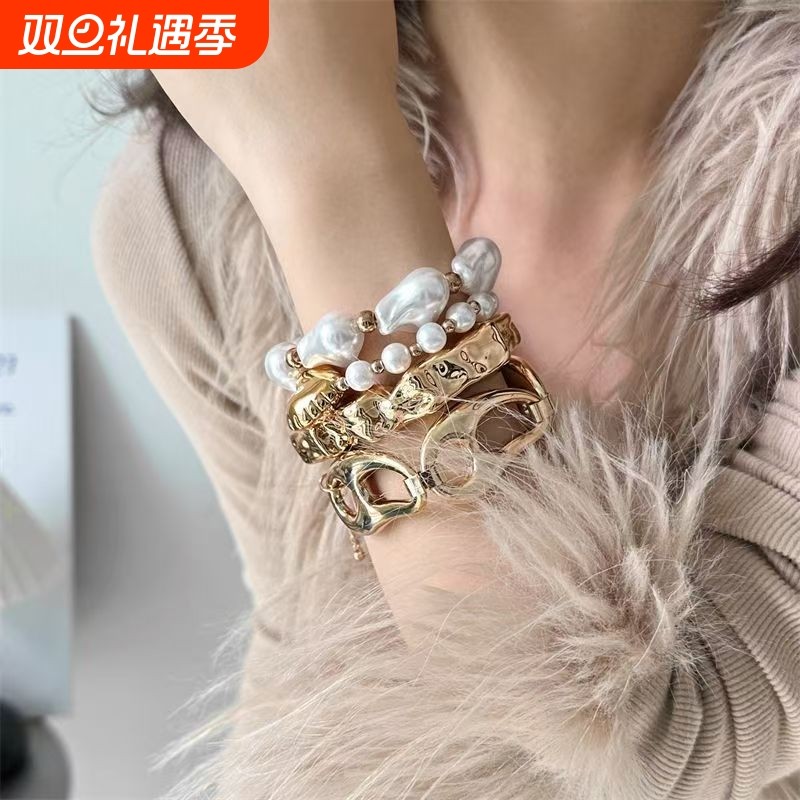 欧美风气质百搭几何多层手链女小众叠戴高级轻奢设计感时尚手饰潮