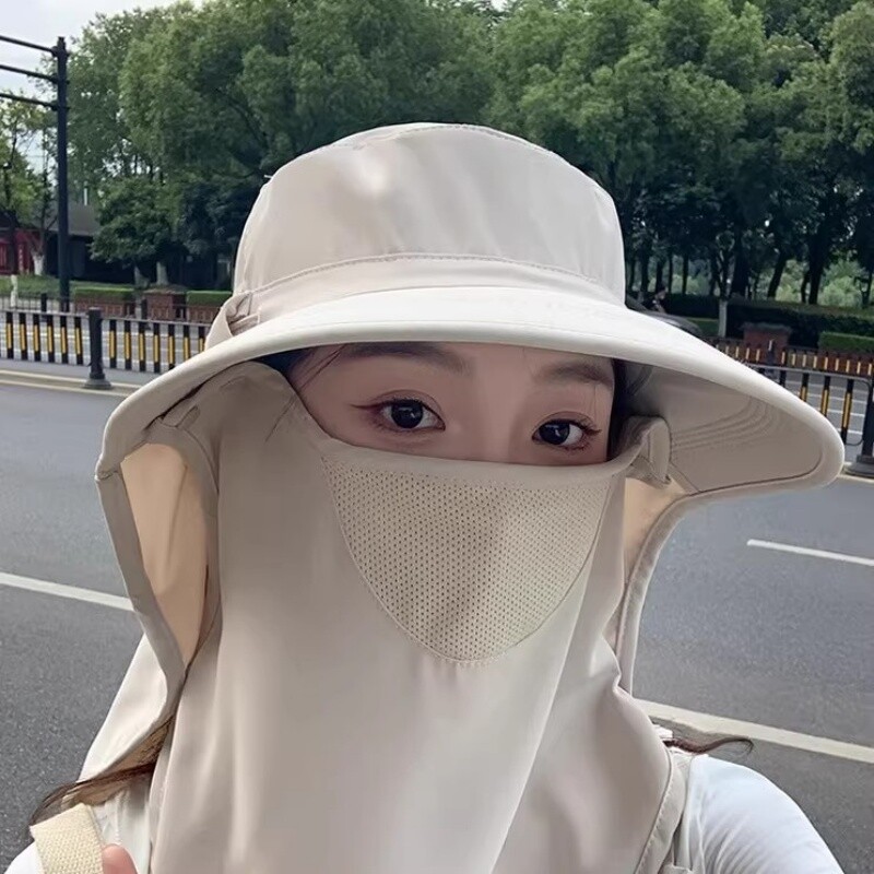 防晒帽透气遮脸面罩一体太阳帽防紫外线户外遮阳帽女夏防风徒步
