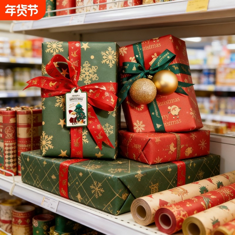 圣诞节礼物包装纸牛皮纸生日礼品纸高级感超大礼盒纸打包材料精致,节庆用品/礼品,圣诞礼品,淘宝优惠券,粉丝福利购,淘宝优惠卷