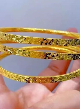 女款精品碎碎冰手镯铜镀金爆闪实心手环戒指越南沙金新款手镯