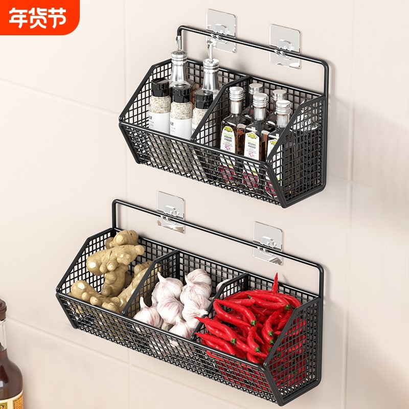 免打孔生姜大蒜挂篮葱姜蒜收纳盒厨房置物架壁挂式调料框神器桌面,收纳整理,桌面收纳盒,淘宝优惠券,粉丝福利购,淘宝优惠卷
