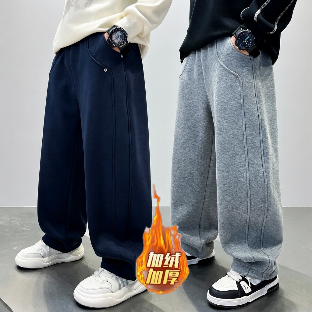 男童加绒卫裤2025新款儿童裤子男孩休闲中大童秋冬装长裤运动裤