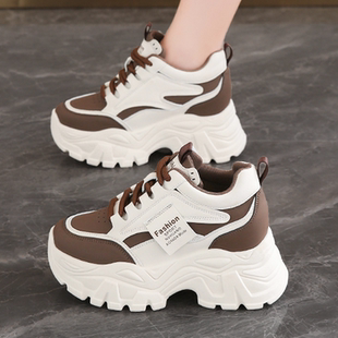 2025新款 百搭爆款 秋冬季 增高小个子厚底皮面休闲运动鞋 老爹鞋 女鞋