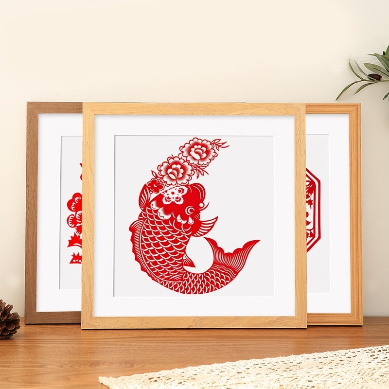 手工剪纸画框相框空框新年窗花福字装裱刻纸展示国架方形玻璃