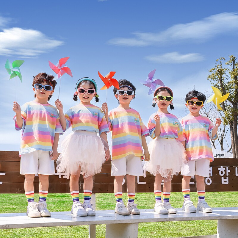 六一儿童节表演服小学生啦啦队演出服幼儿园班服运动会彩虹套装