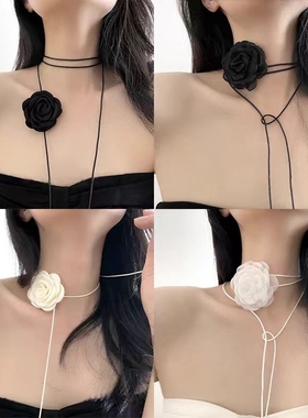 玫瑰花项链女生款choker颈花黑色花朵项圈颈带山茶花脖子配饰颈链