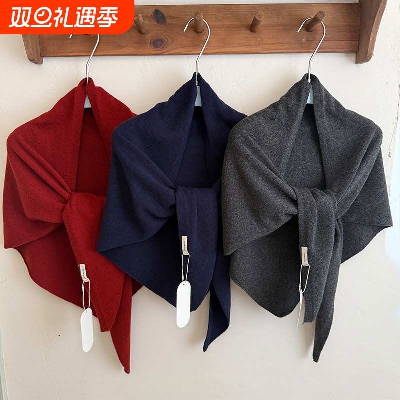 2025新款韩系纯色针织三角围巾秋冬外搭保暖护颈围脖时尚百搭披肩