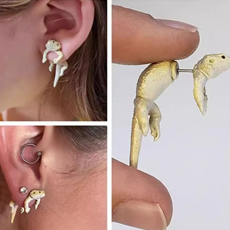 嘻哈摇滚蜥蜴青蛙耳钉派对搞怪耳钉个性甜酷风创意耳环轻奢风耳饰