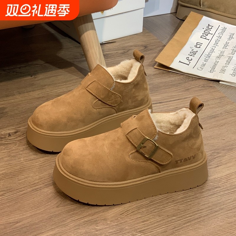 真皮厚底勃肯鞋女2025新款冬季加绒百搭加厚保暖棉鞋大头雪地靴女