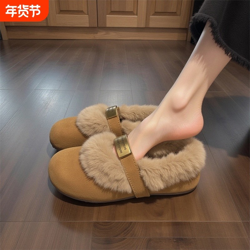 【水貂绒】毛毛鞋女2025新款冬季美拉德金属扣加绒保暖玛丽珍棉鞋,女鞋,毛毛鞋,淘宝优惠券,粉丝福利购,淘宝优惠卷
