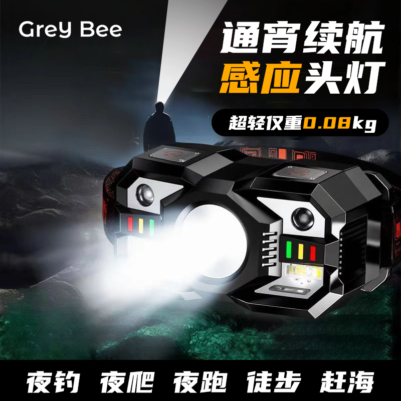 强光感应充电头灯户外夜爬夜钓