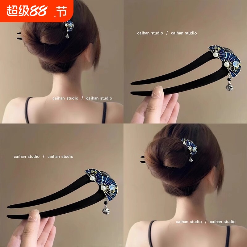 民族风中式发饰新黑檀木复古仙女盘发发钗挽发头饰簪子超仙盘发簪