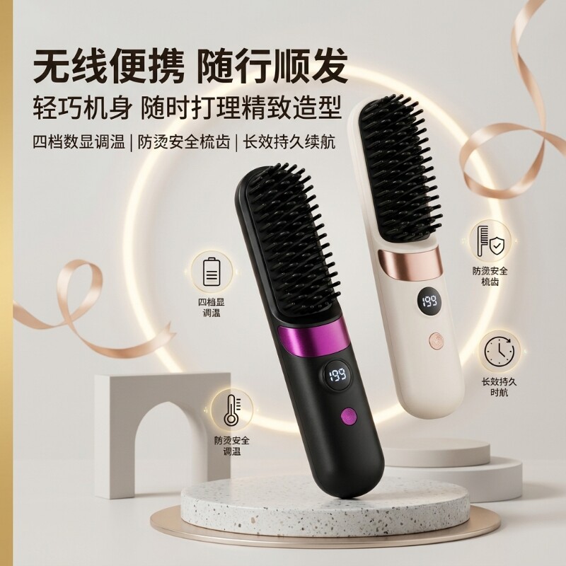 通沐两用无线直发梳负离子不伤发卷发夹板充电便携棒直板夹神器