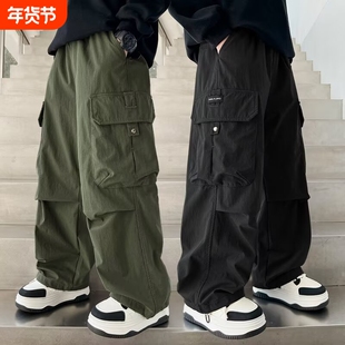 男童工装裤长裤春秋运动大童儿童直筒休闲阔腿裤潮夏薄初中生新款