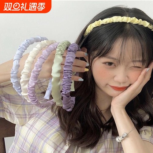 奶油光泽绸缎面褶皱头箍布艺唯美