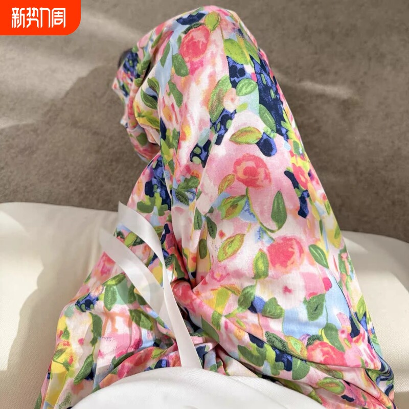 居家人棉绸睡裤阔腿裤夏季薄款碎花九分裤子女士2026长裤家居休闲